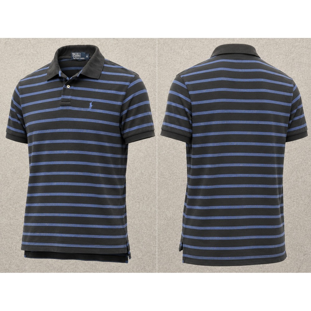 Vintage Polo Ralph Lauren Polo Mens XL Black Blue Striped Jersey Knit Shirt